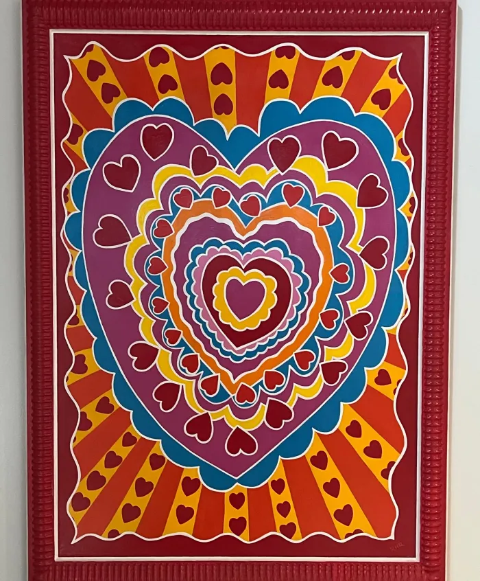 Colorful heart artwork on the wall